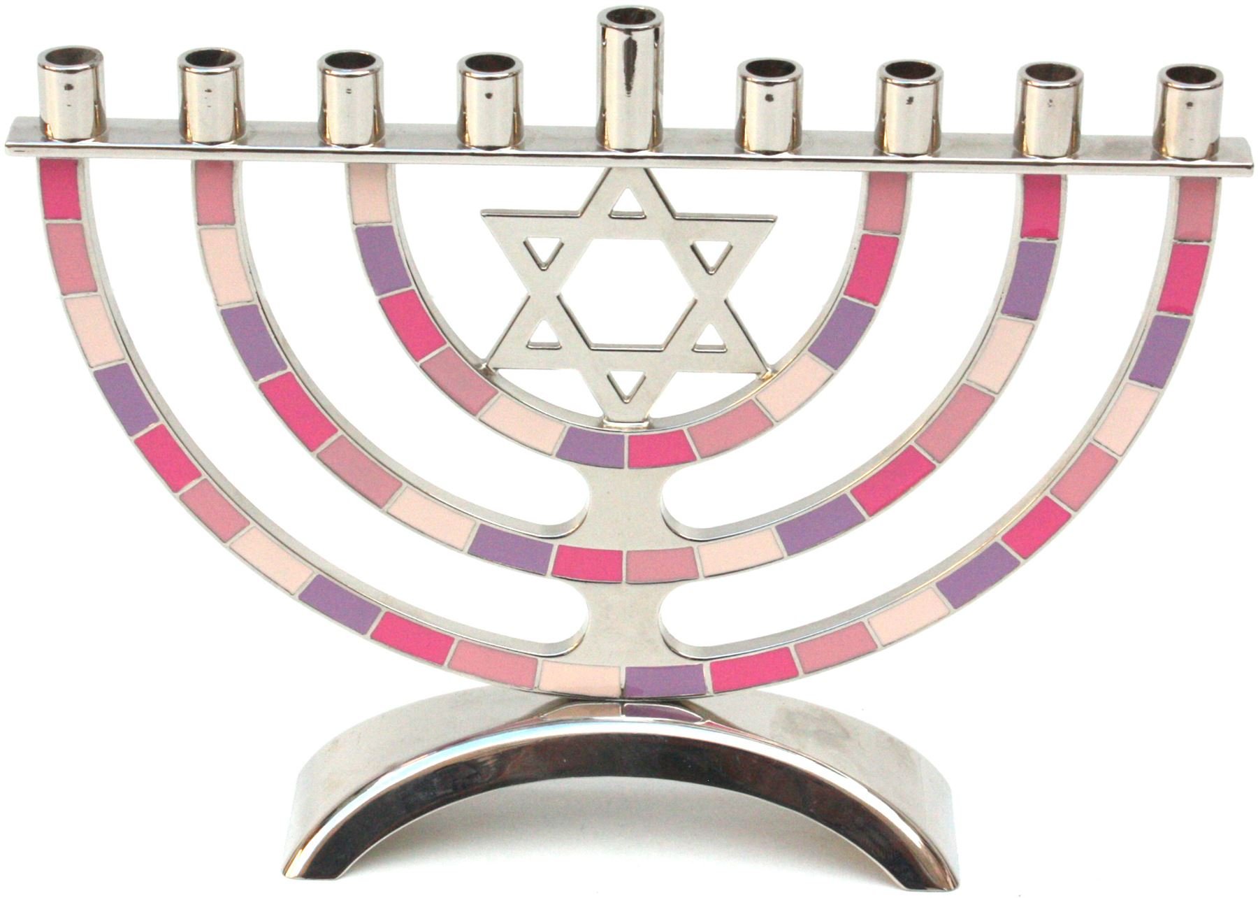 Hanukkah Menorah with 9 Branches, Pink and Purple, 18 centimetres