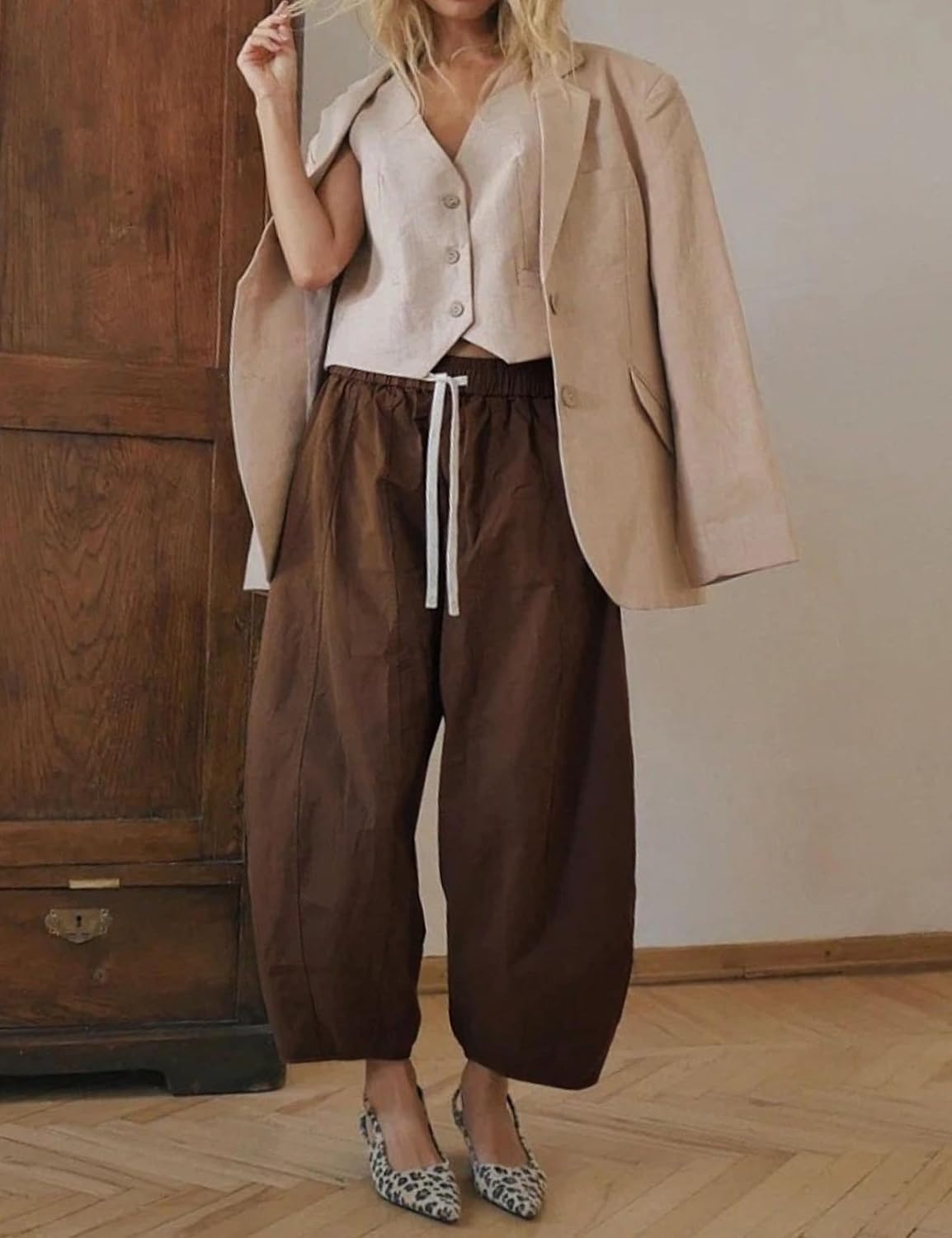 Xiaoxuemeng Barrel Jeans Women Cropped Cotton Wide Leg Pants High Waisted Denim Pants with Pockets - Image 8