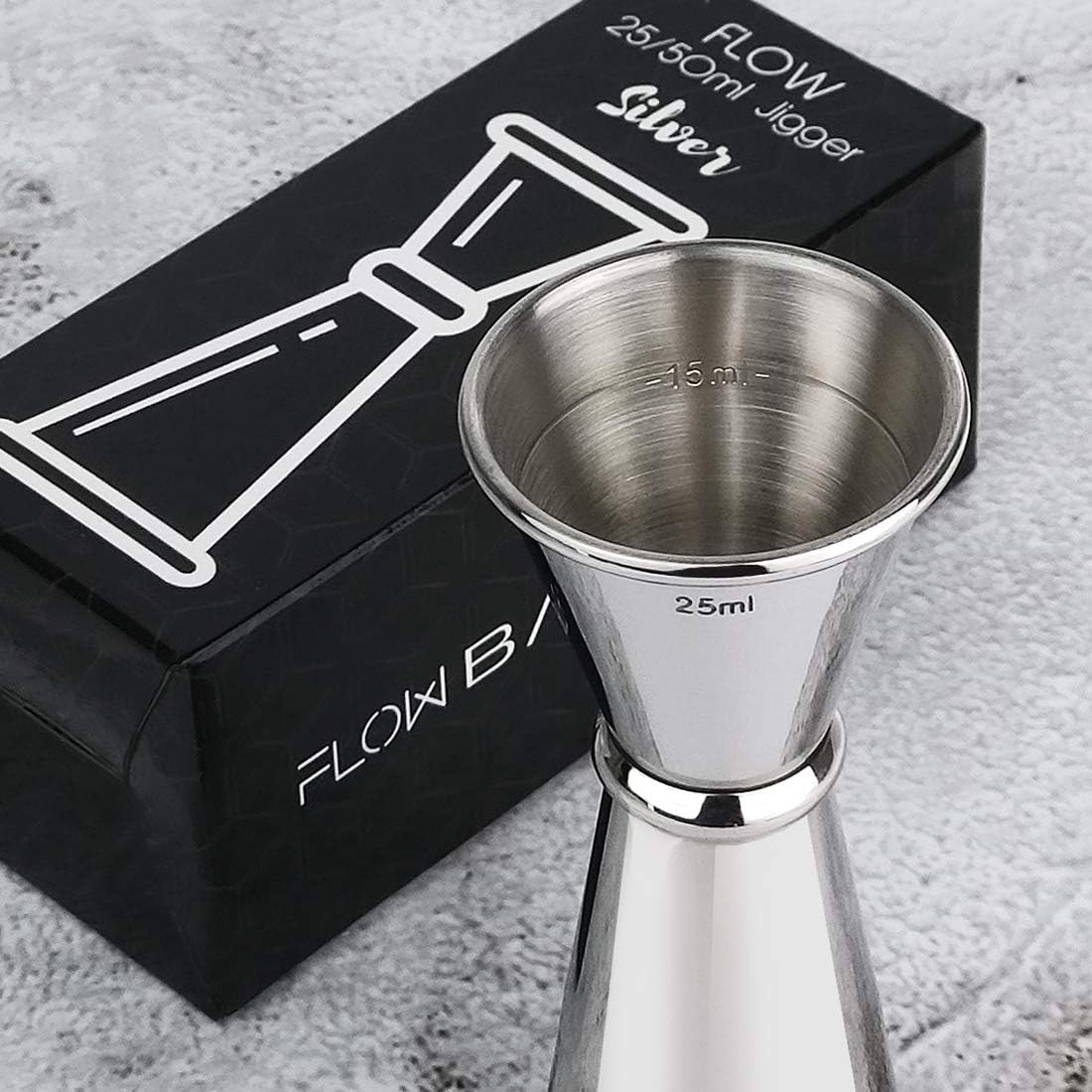 FLOW Barware Jigger 4 в 1 — мерный стакан для шот-напитков объемом 25 мл, 50 мл, 15 мл и 35 мл в одном коктейльном кувшине и мерном стакане для спиртных напитков | мерный стакан для спиртных напитков объемом 25 мл и 50 мл | мерные стаканы для спиртных
