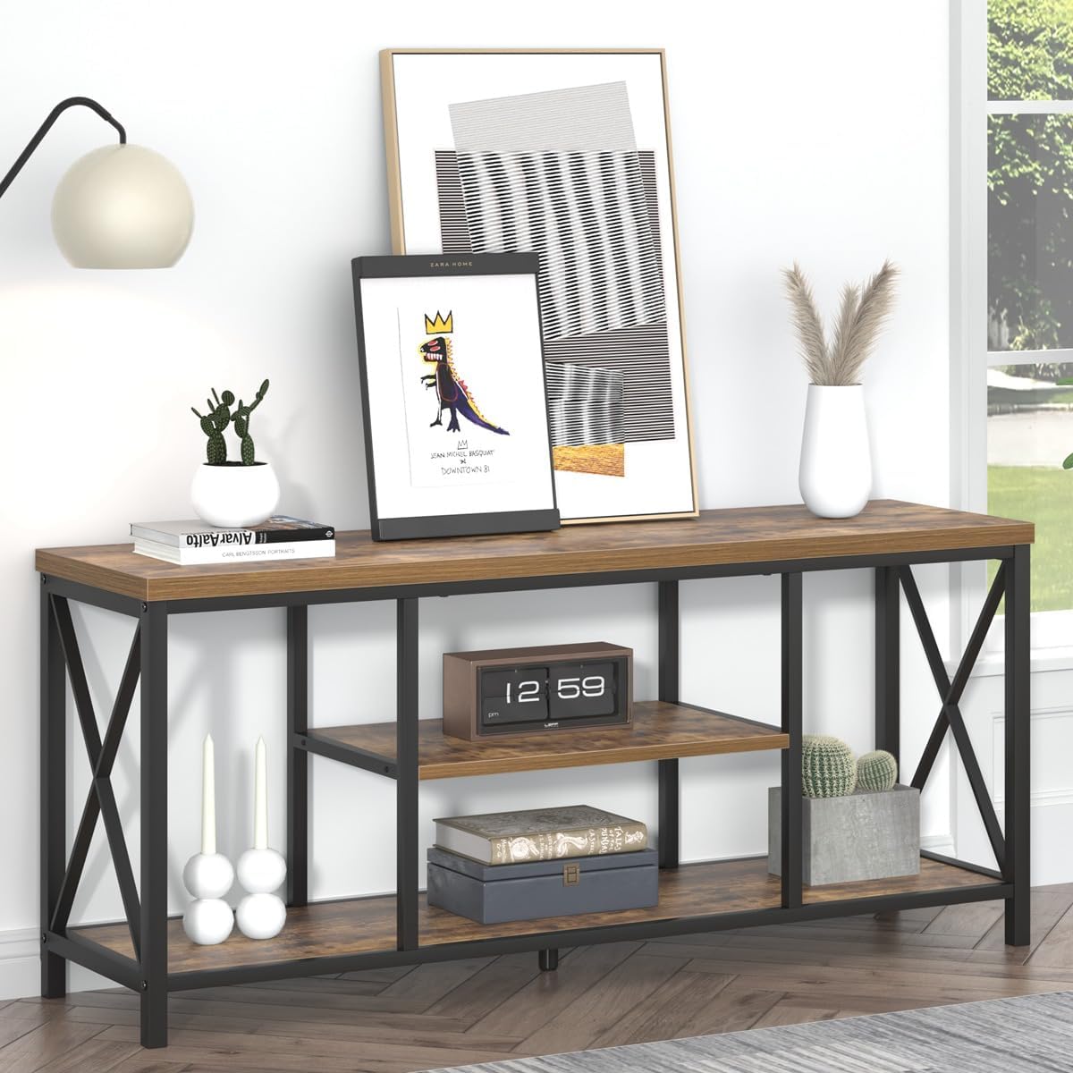 EXCEFUR 55 Inch TV Stand for Televisions up to 65 Inch, Modern Entertainment Center with Storage Shelves, Industrial Media TV Console for Living Room, Bedroom, Rustic Brown - Image 3