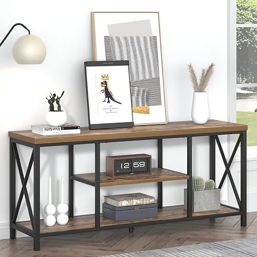 Miniatura 3 de EXCEFUR Soporte de TV de 55 pulgadas para televisores de hasta 65 pulgadas, moderno centro de entretenimiento con estantes de almacenamiento, Marrón