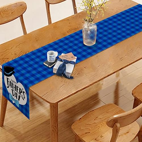 Miniatura 5 de Vohado Camino de mesa para el día del padre, diseño de búfalo azul a cuadros Best Dad Ever para interiores y exteriores, decoración de fiesta,