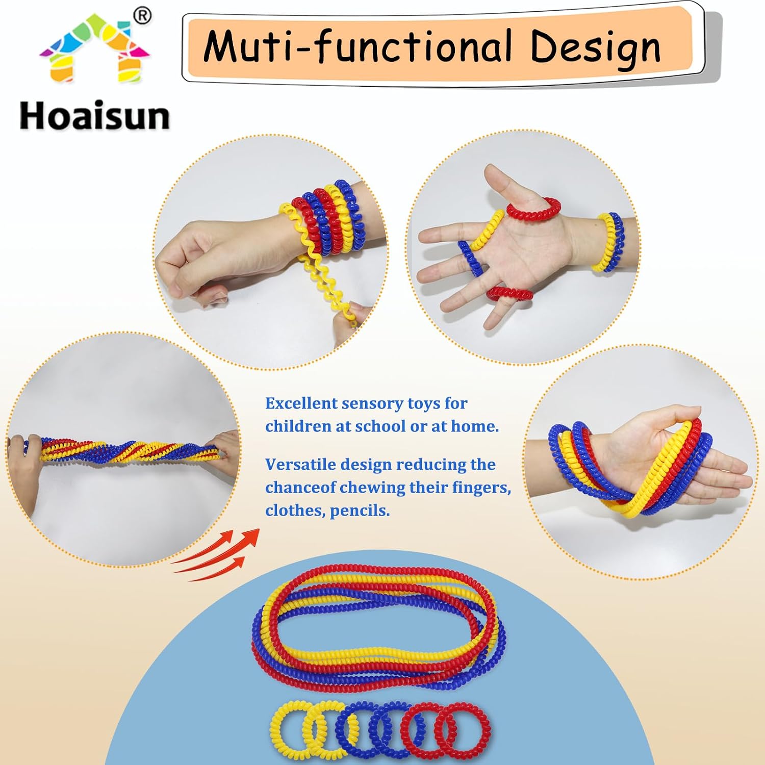Chew Necklaces for Sensory Kids, 12 Pack Stretchy Coil Toddler Bracelets Chewy Necklace Sensory Toys for Kids with Autism, ADHD, Biting, Teething Needs, Autism Fidget Toys Reduce Stress and Anxiety