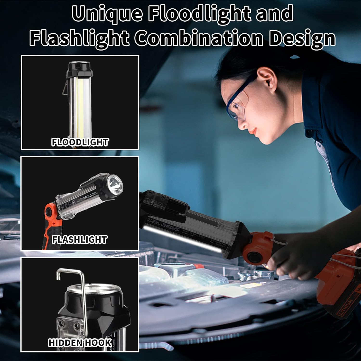 2000LM LED Work Light for Black and Decker 20v Lithium Battery, 25W Flashlight for Camping, Car Repairing, Emergency and Job Site Lighting