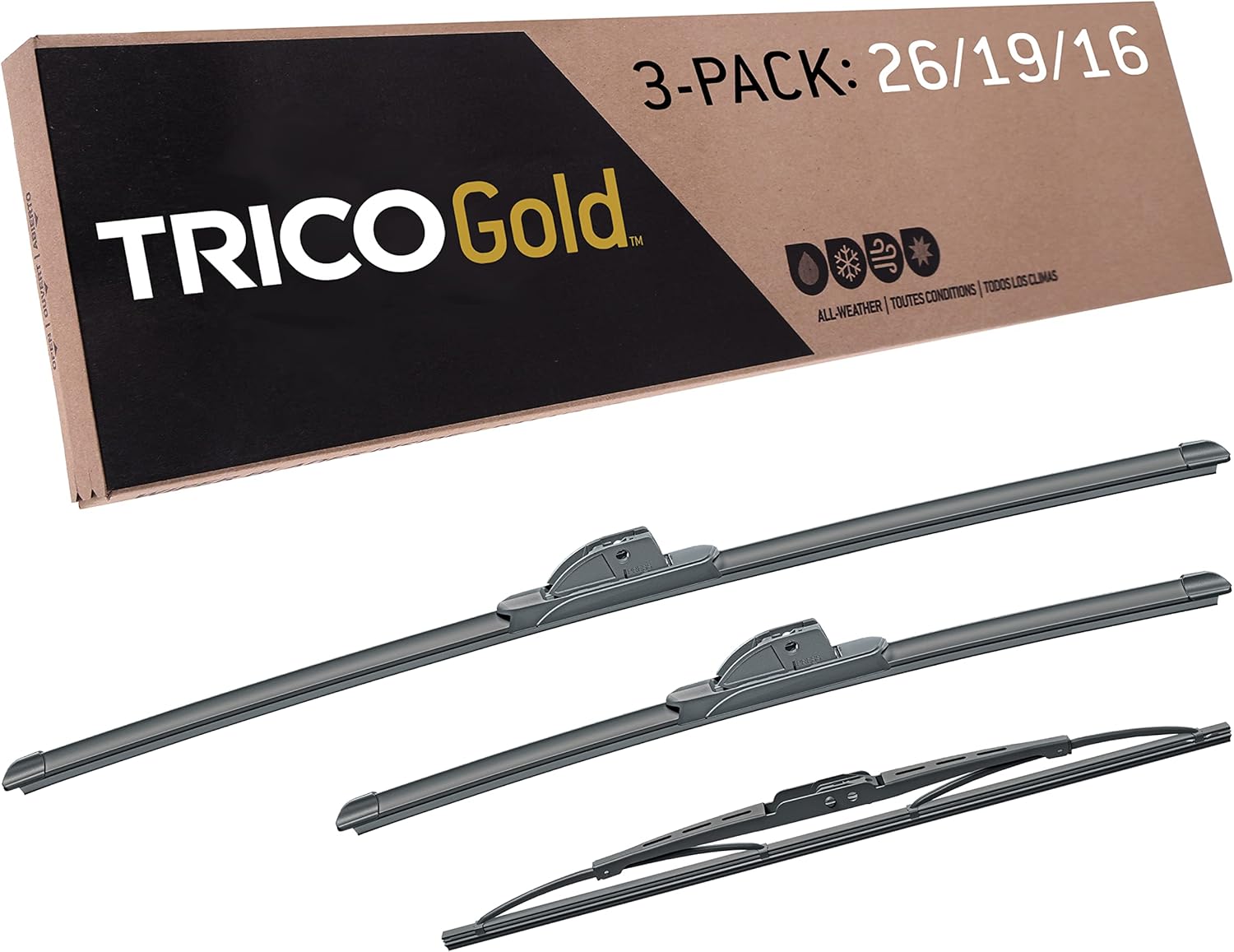TRICO Gold 3-Piece Driver/Passenger/Rear All-Weather Automotive Replacement Windshield Wiper Blade Kit for 2005-2010 Toyota Sienna; Includes 26", 19" & 16" Premium Beam Blades