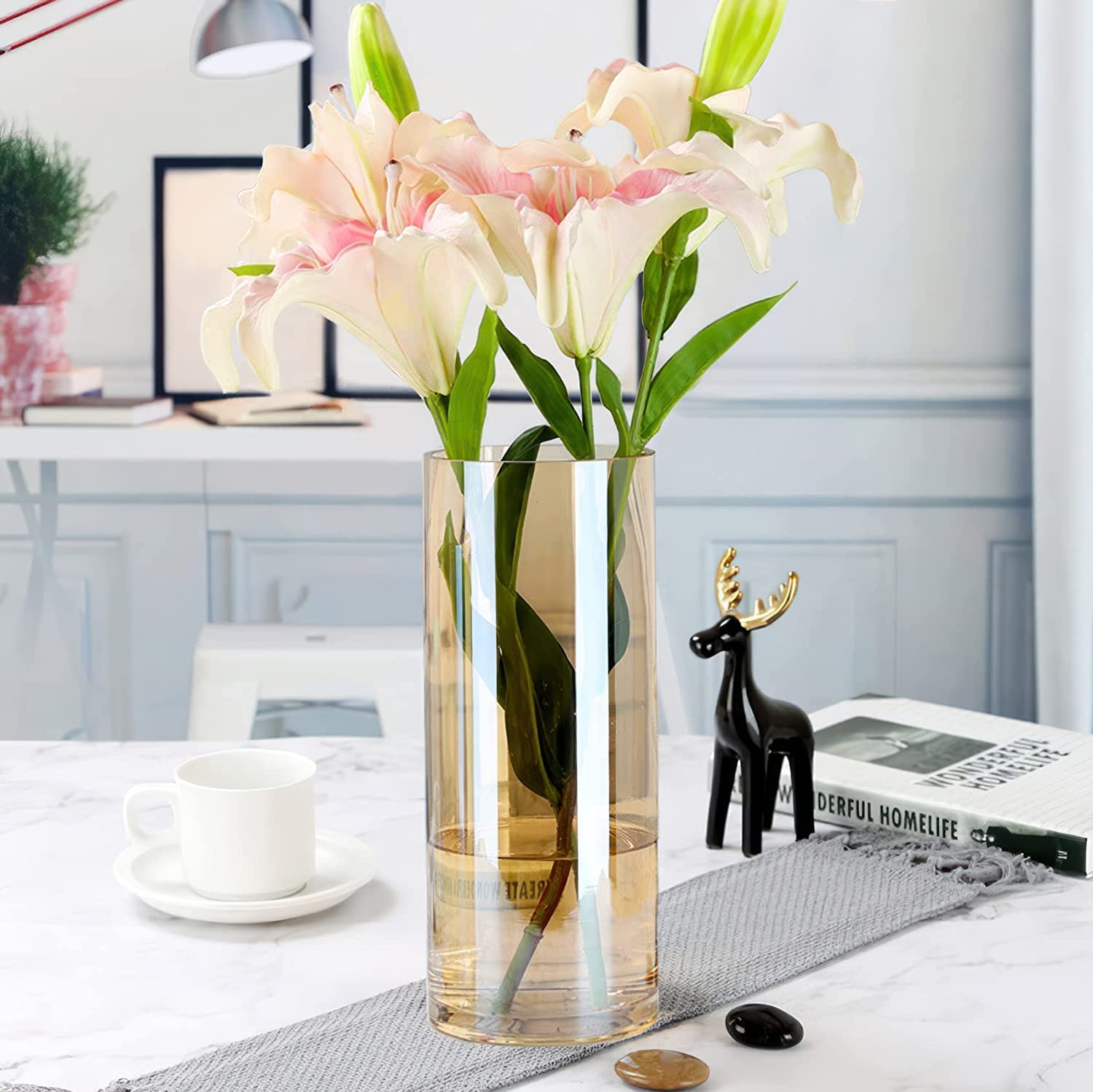 Bs amor Set of 1 Glass Cylinder Vases 8.5 Inch Tall - Multi-use: Pillar Candle, Floating Candles Holders or Flower Vase – Perfect as a Wedding Centerpieces Pack of 1 (Amber) (B0C56V7TQW) Amazon Price History, Amazon Price Tracker