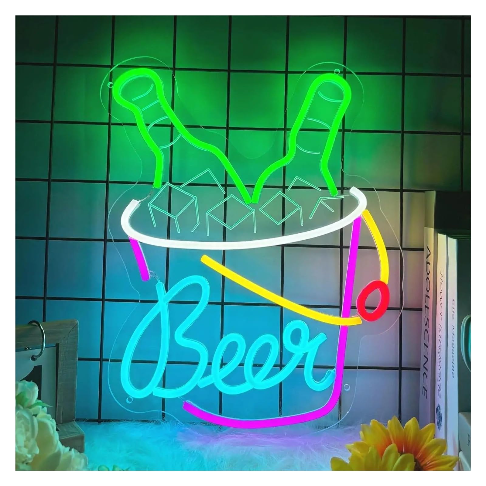 XENITE Hanging Art Neon Signs Beer Neon Sign USB Dimmable LED Lights for Bar Bedroom Home Tiki Shop Pub Bistro Party Hotel Game Room Decor 29.06x38cm