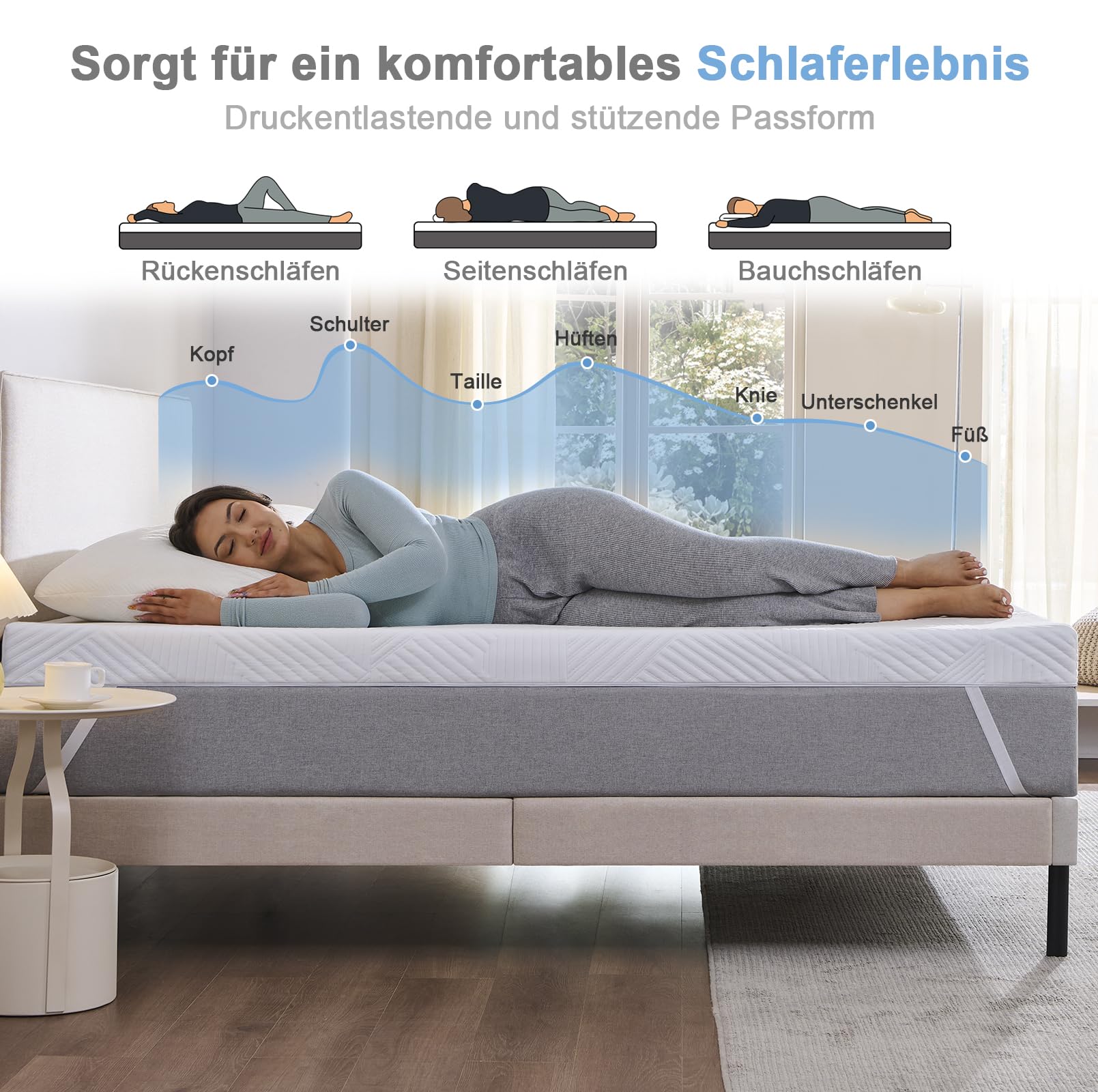 Twirest Coprimaterasso 180 x 200 cm, altezza 7,5 cm, gel e schiuma confortevole, fodera lavabile, per letto a rete imbottita
