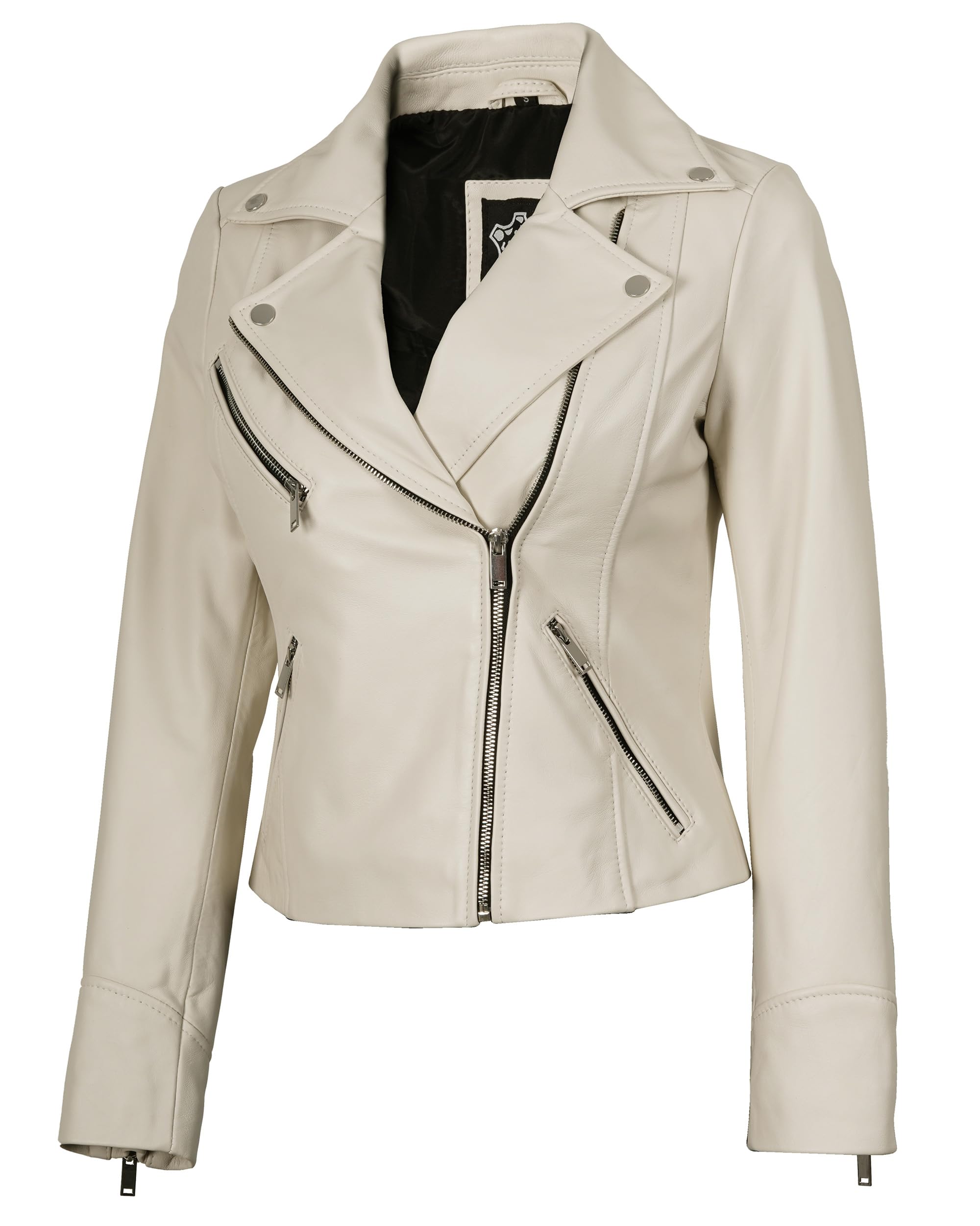 Blingsoul Womens Real Leather Motorcycle Jacket - Asymmetrical Leather Jackets for Women
