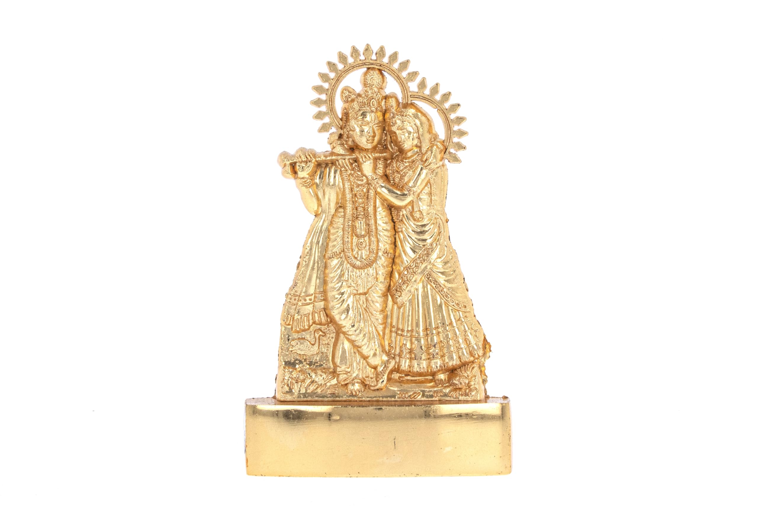 Indiabazaar Golden Radha Krishna Statue Murti Metal Small Radha Krishna Hindu Indian God Goddess For Car Dashboard Home Office Desk Mandir Temple Pooja Décor Diwali Wedding Gift (5 Inch)