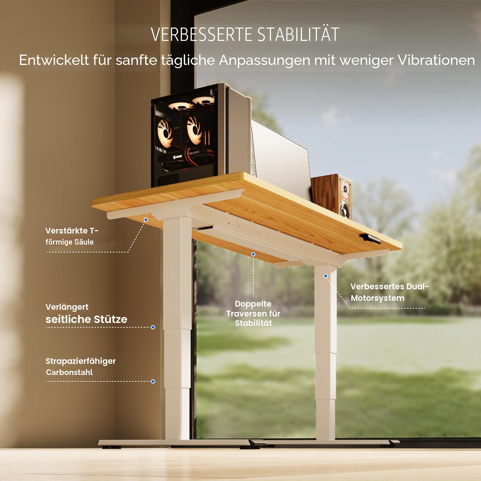 FLEXISPOT Höhenverstellbarer Schreibtisch elektrisch 140×80 cm mit Dualmotor & 3-stufigem Gestell – Ergonomischer Standing Desk für Büro & Home Office, 100 kg Tragkraft, leise <50 dB