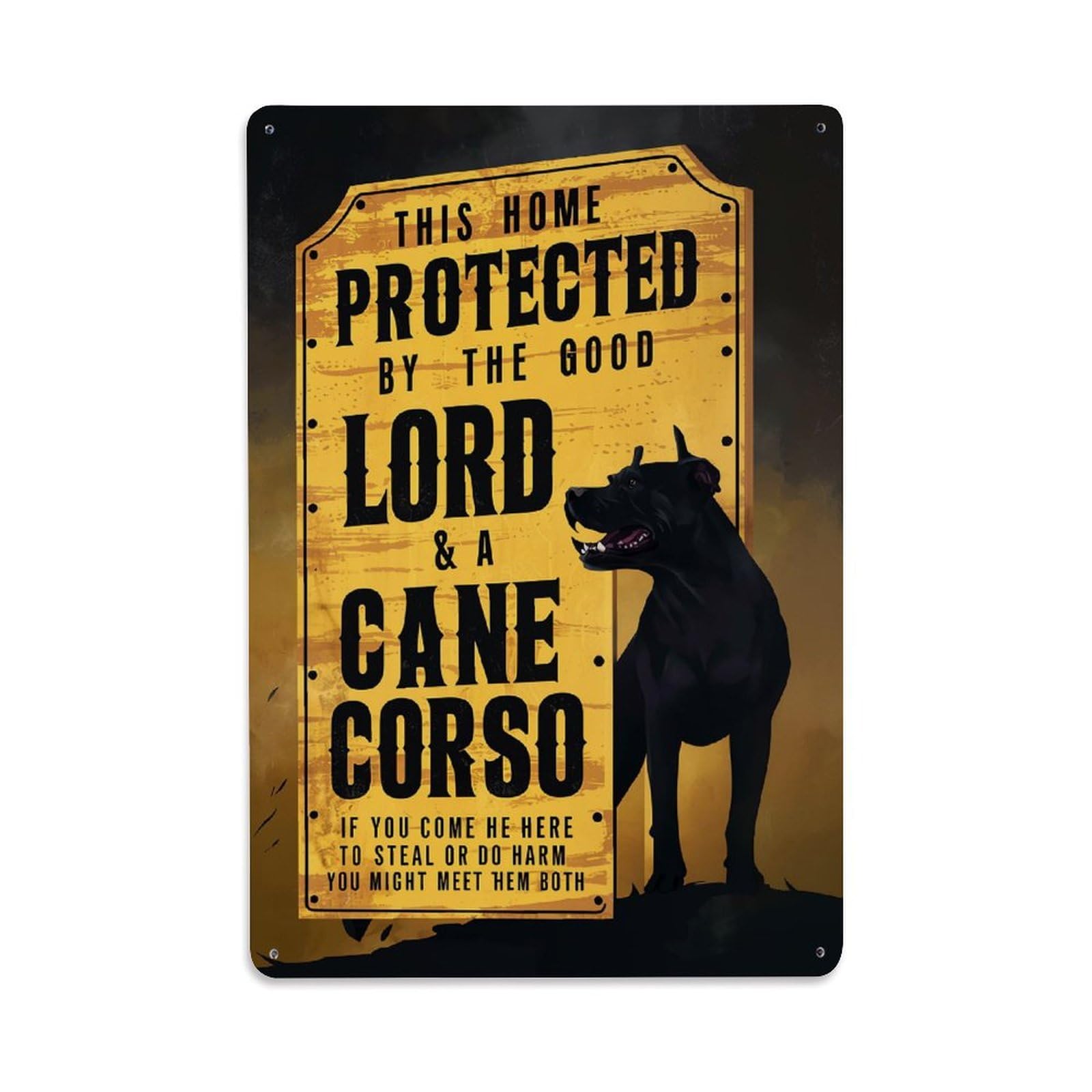 Jdfenggu Vintage This Home Protected By Lord And Cane Corso Retro Metal Tin Sign, Decor Art Poster For Bar, Home, Man Cave, Kitchen, Laundry Room Gift 8X12inch