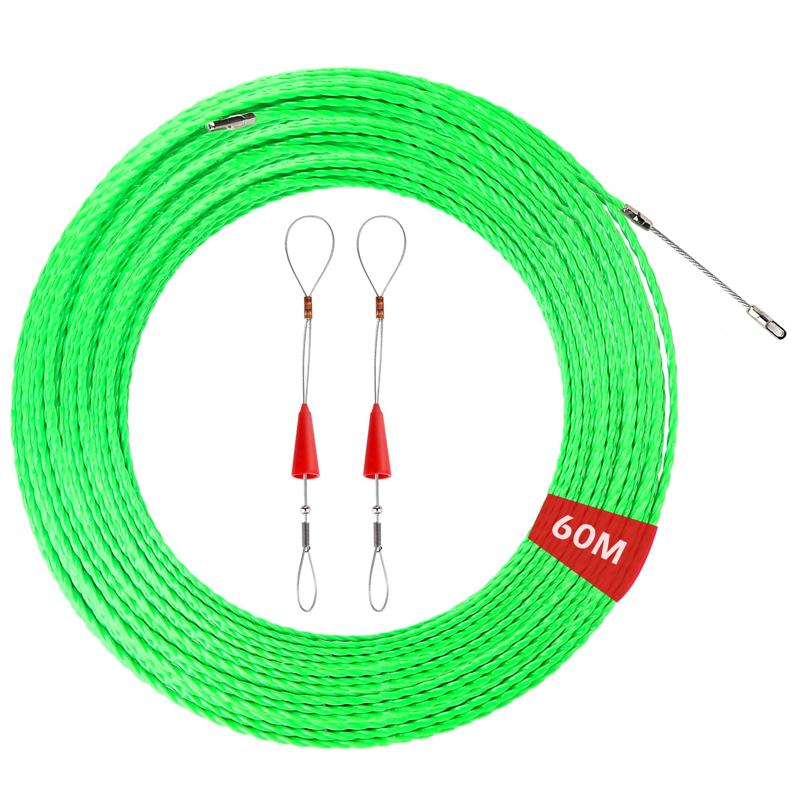 60M Aiguille Electricien, Tire Fils Electrique Aiguille Tire Fil avec 2 Ressorts de Guidage, Tire Cable Electrique Diamètre 4 mm pour Pose Conduit de Sol
