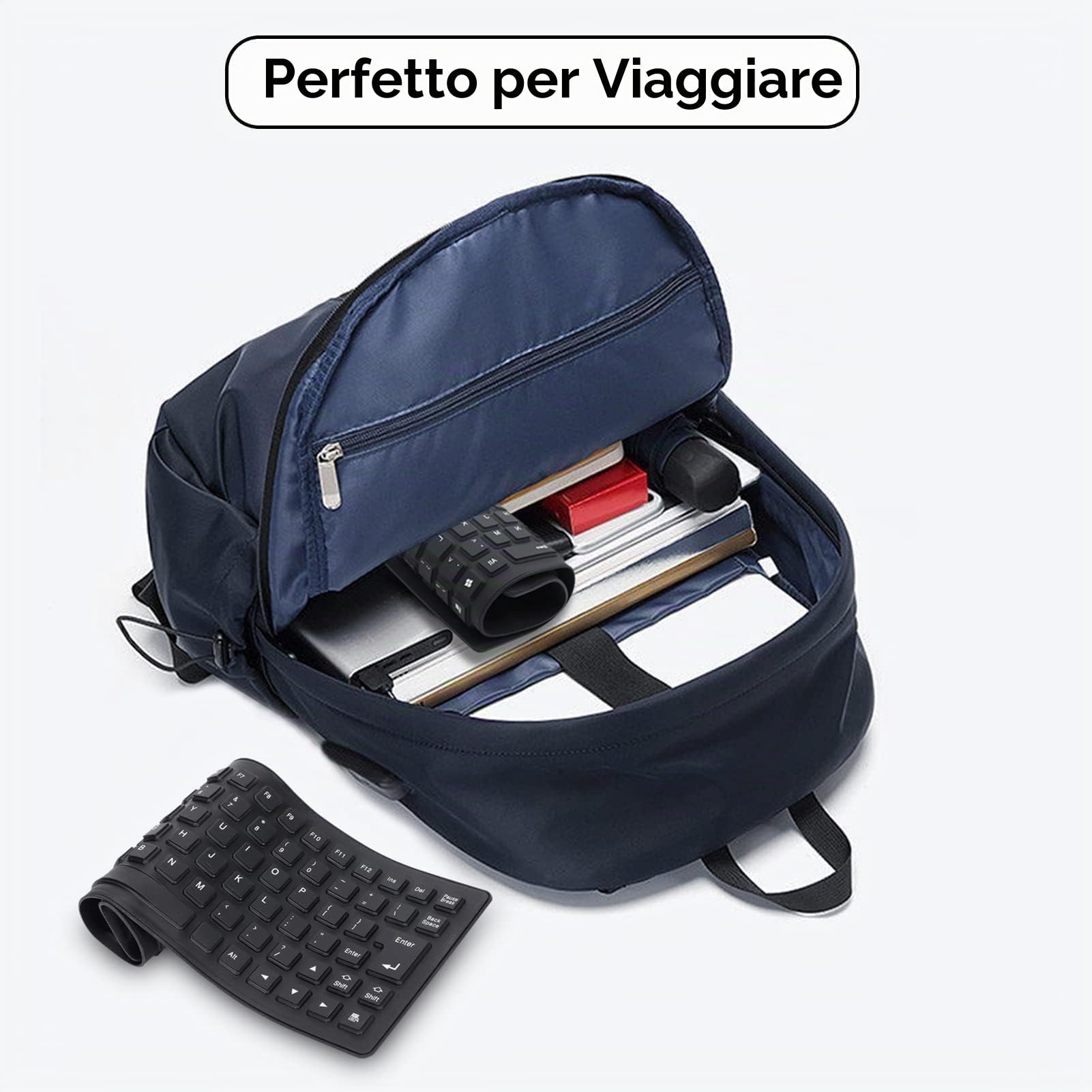 Agatige Tastiera in Silicone Impermeabile, 85 Tasti USB Cablata Tastiera Flessibile Portatile in Silicone Morbida e Silenziosa Tastiera Rollup per PC Laptop Notebook e Viaggio (Nero)