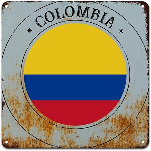 Letrero de metal con bandera de Colombia, recuerdo de Colombia, símbolo nacional, regalo patriótico, decoración de pared de metal vintage, 15 x 15