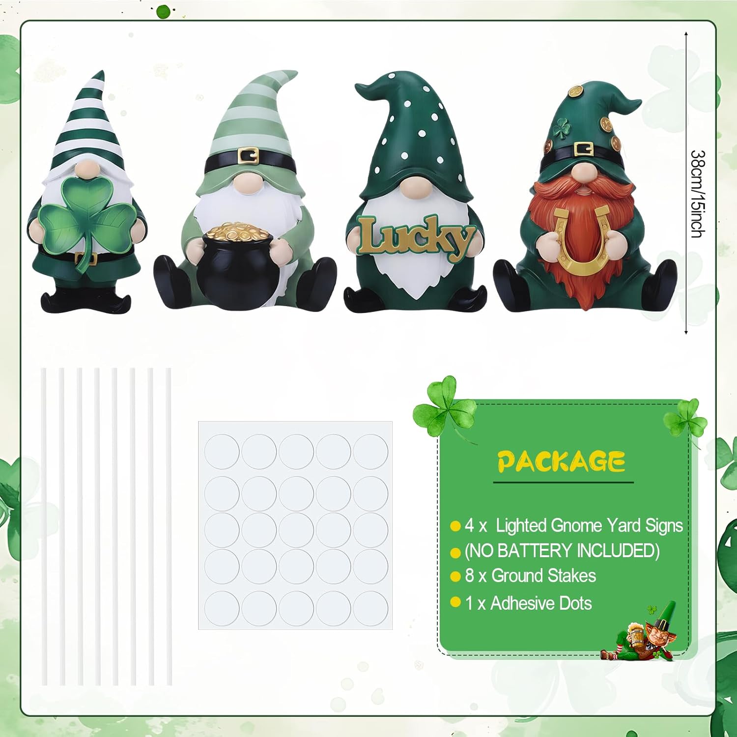 Pinkunn 4 Pack St Patricks Day Gnome Yard Signs with Stakes Lighted Gnome Decorations St Patricks Day Yard Signs Shamrock Gnomes with Lights for Outdoor Patio Lawn Garden Home Decor