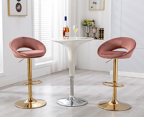 Miniatura 2 de Juego de 2 taburetes de bar giratorios de terciopelo, modernos taburetes de bar ajustables de altura de mostrador, sillas de isla acolchadas