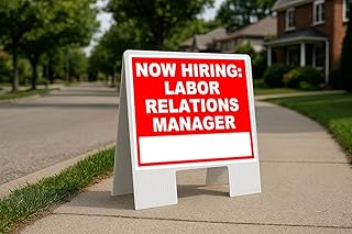 Now Hiring Labor Relations Manager Write On Me Red Folding Coroplast A-Frame with Double-Sided 23in x23in