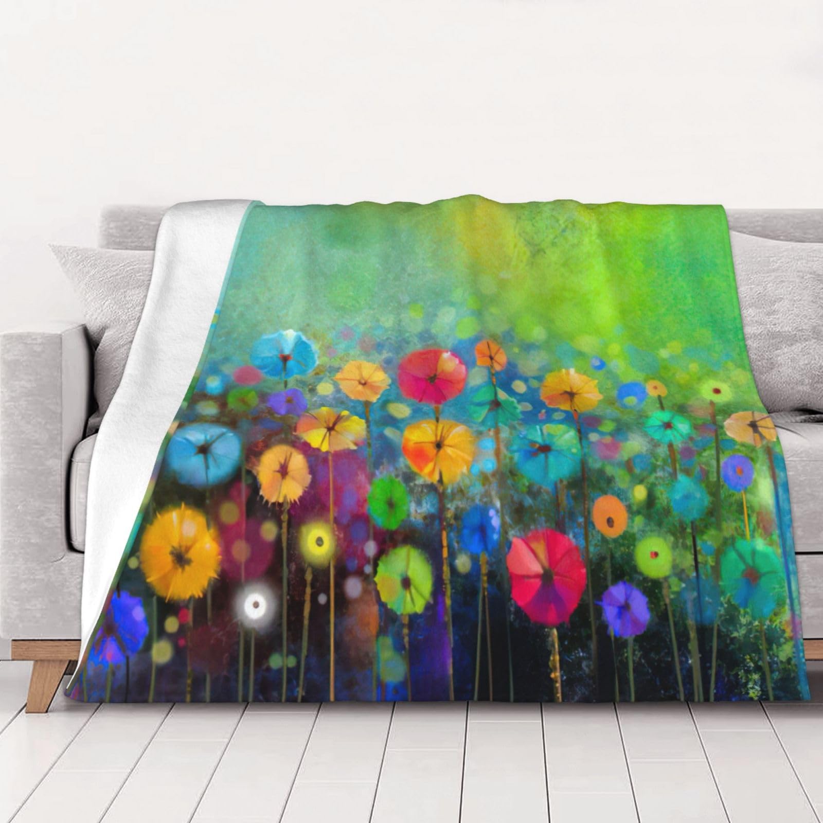 Couverture en flanelle douce pour canapé et lit au motif fleurs multicolores