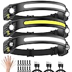 Rechargeable Headlamp with 2 Spotlights, 3Pack LED Headlamp, 230 Wide Beam Head Lamp, Motion Sensor Headlight, 5Mode Head Lights for Forehead Waterproof, Headlamps for Adults Hard Hat Running Camping