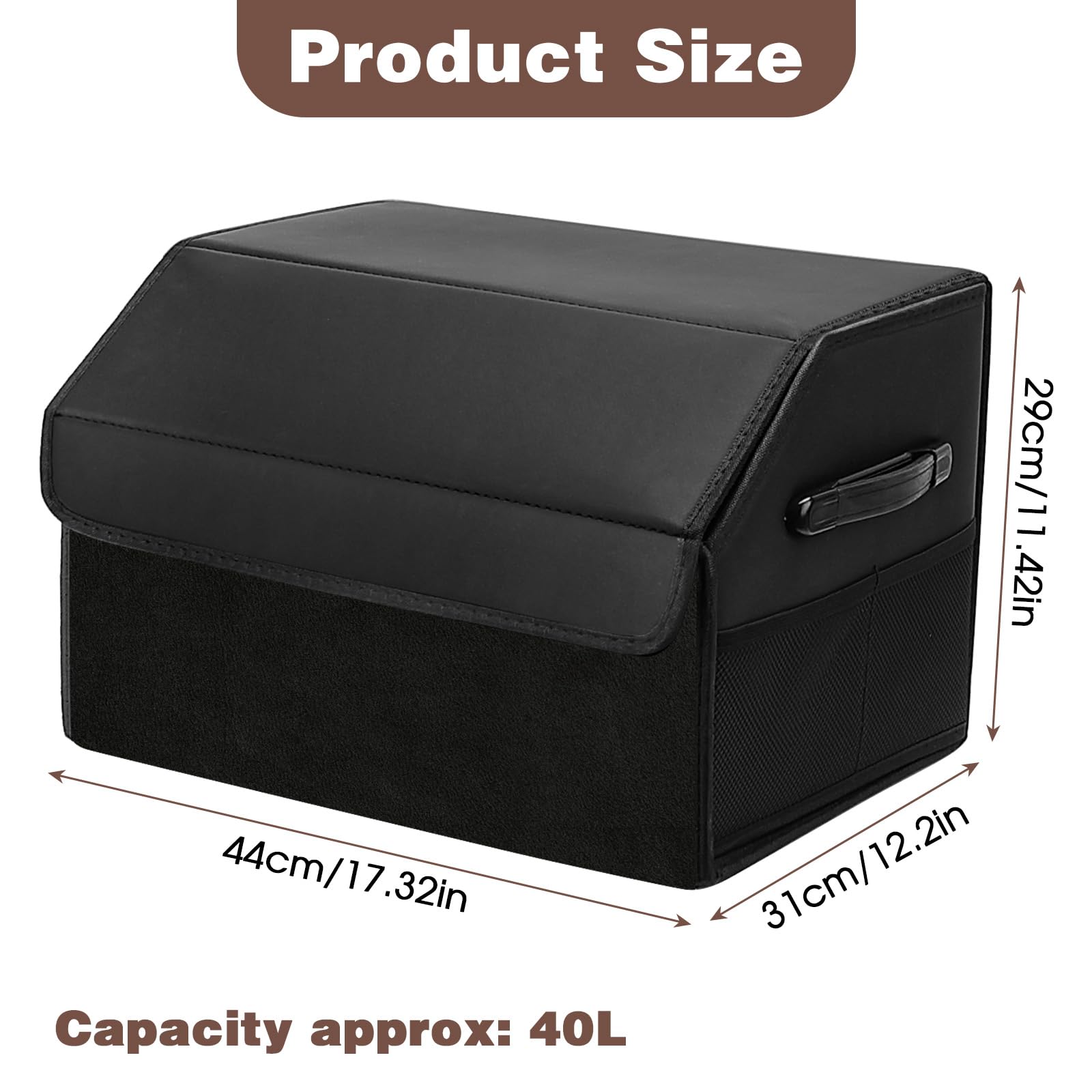 Organizzatori Borsa Organizer Bagagliaio Auto 44 * 31 * 29, E Contenitori Pieghevole，Organizer Bagagliaio Auto Grande Capacità con Coperchio Magnetico e Manico per SUV, Camion