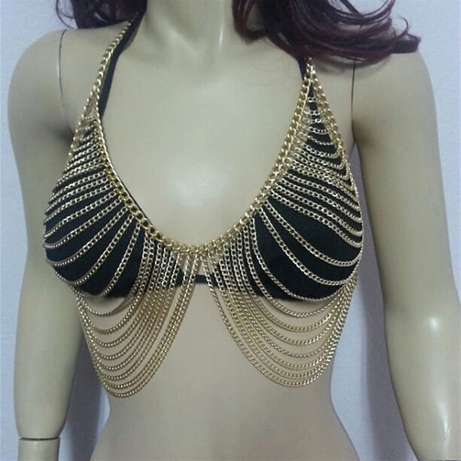 Chaînes de Corps Accessoires de chaîne pour Femmes Bijoux Multicouches Collier de Poitrine Harnais Convient à la Plupart des Personnes à Porter Lien (Une Couleur Argent)