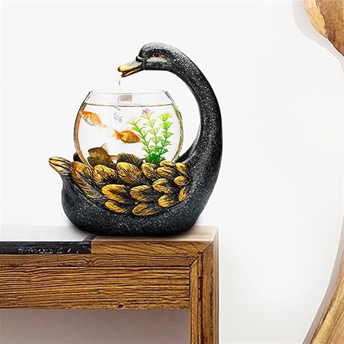 Miniatura 5 de Fuente de agua de mesa, fuente de agua de mesa, pequeño paisaje, circulante, decoración de cisne, acuario, decoración de agua, para oficina y hogar,