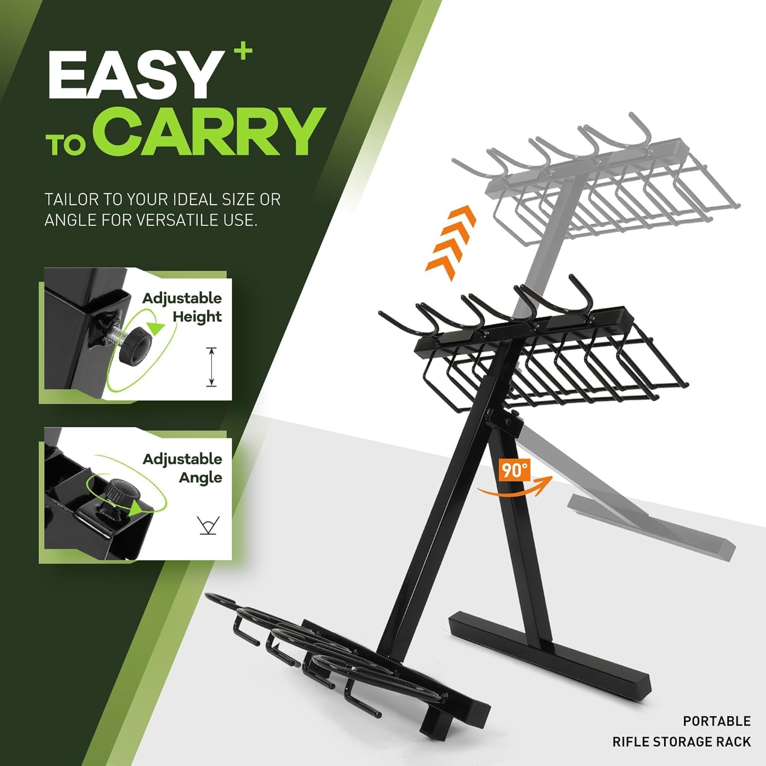 Portable Folding Gun Rack, Heavy Duty Steel Rifle Rack Stand for Shooting & Hunting Range, Holds 4 Rifles & 7 Pistols, Indoor/Outdoor Floor Gun Rack