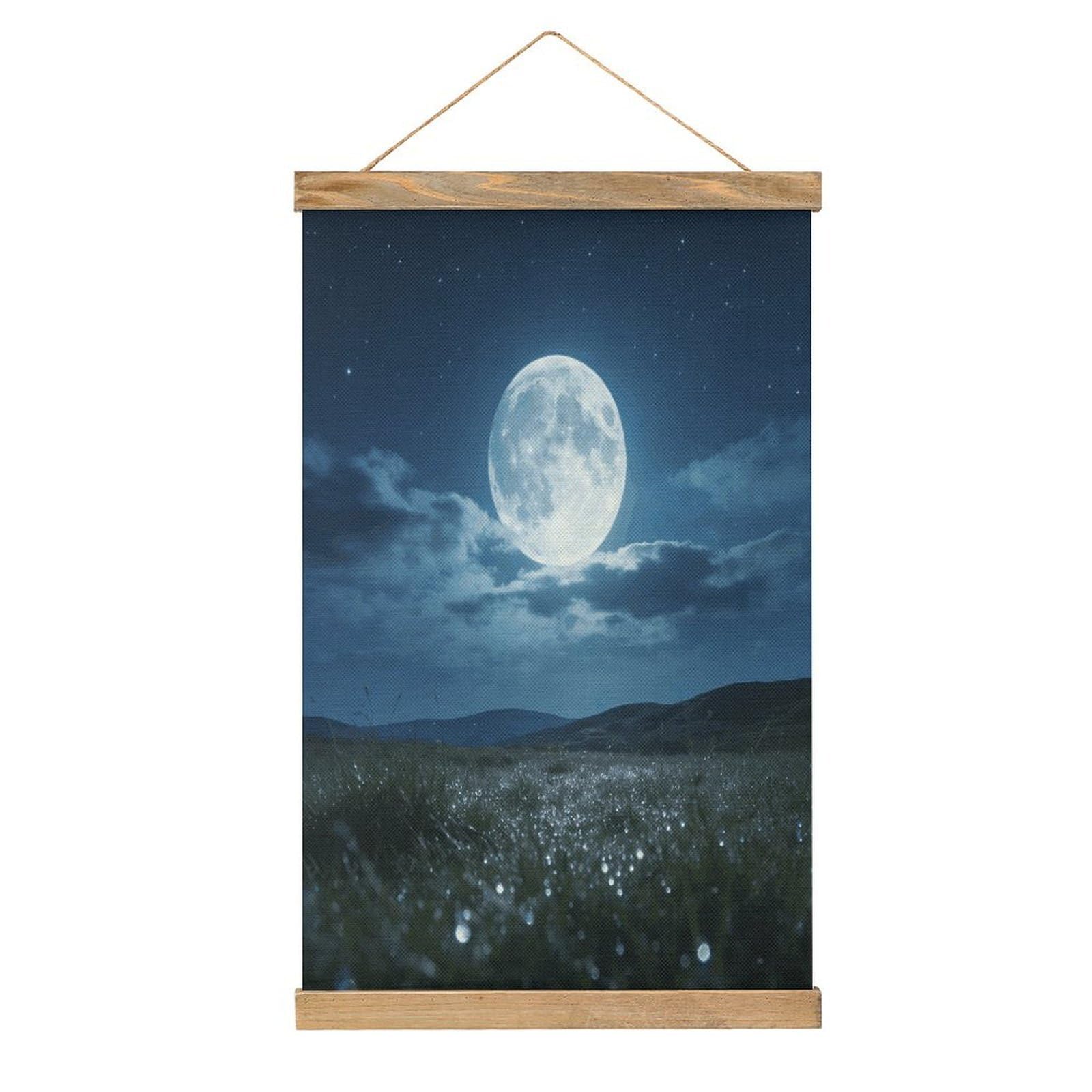 VstaDank Moon Night Poster with Wooden Frame Hanger Art Painting Wall Decor Poster Wall Hanging Wooden Frame 13x20 Wood Poster Hanger for Photo Picture Art Canvas Print Artwork