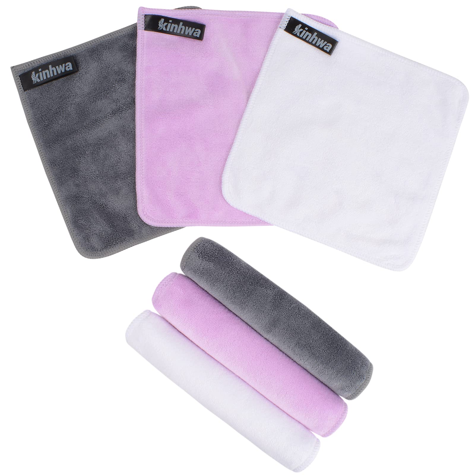 KinHwa Microvezel Gezichtsdoeken Superzachte Make-up Remover Doeken Geurvrije Washandjes voor Gezicht 30cm x 30cm 6 Pack Grijs