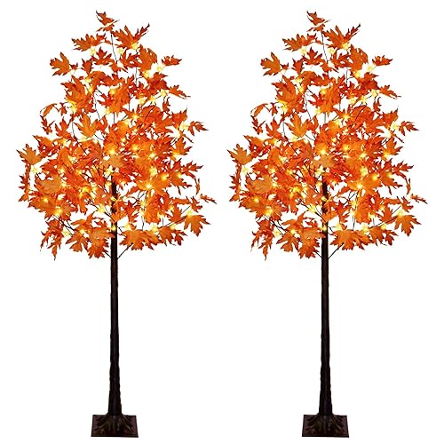 Set of 2 6FT 120LED Artificial Lighted Maple Tree Warm