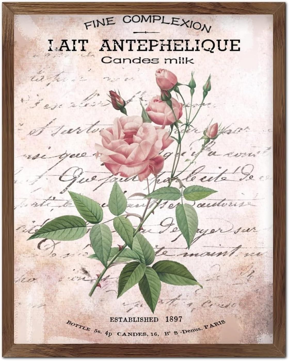 Fine Complexion Candes Framed Wood Signs Vintage French Rose Flower Positive Wall Plaque Retro Botanical Artwork Wood Decor Farmhouse Wall Hanging Plaque for Bedroom Living Room Shelf Home 20x16inch