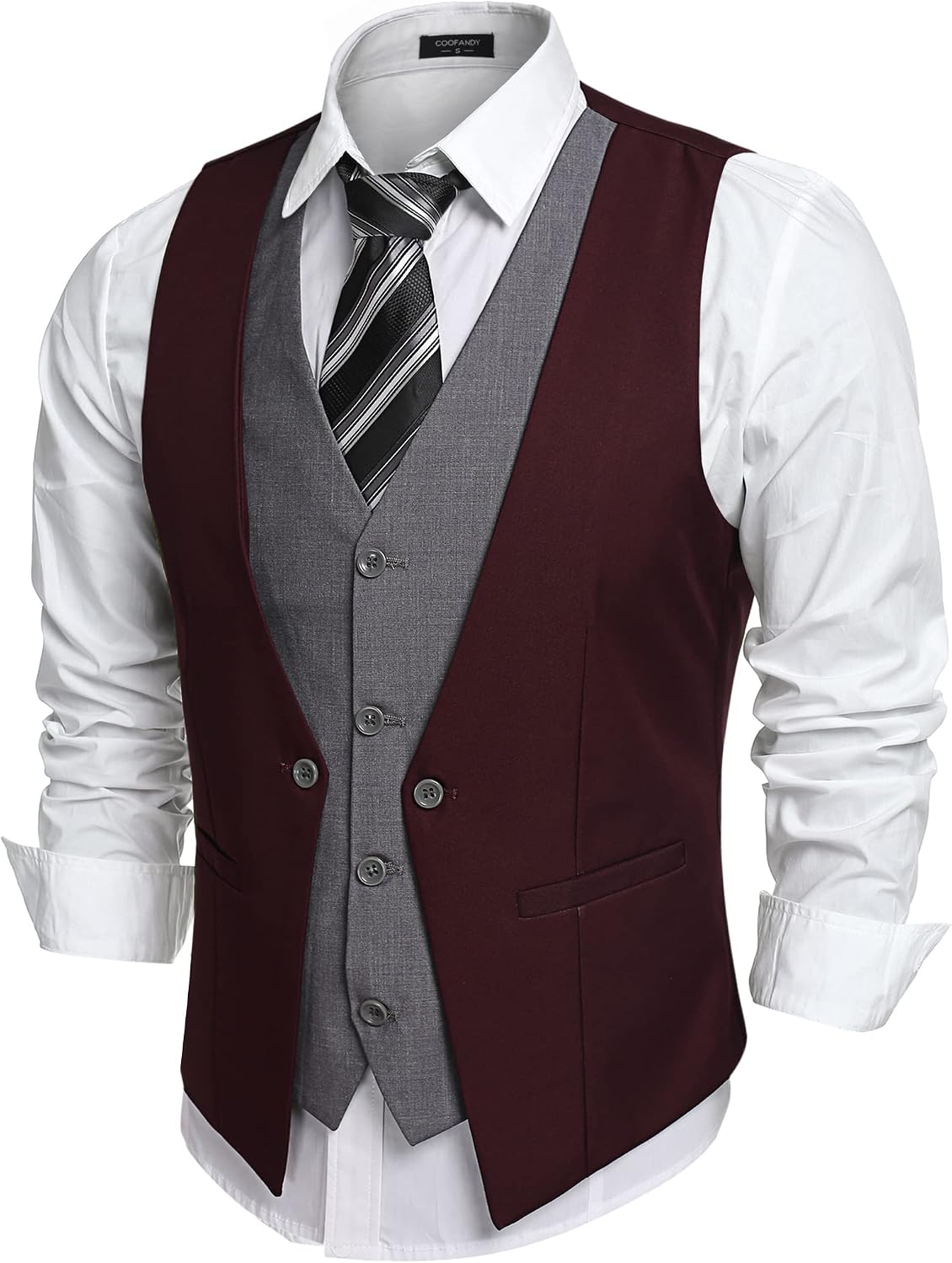 COOFANDY Men's Dress Vest Layered Suit Waistcoat Formal Wedding Suit Vests