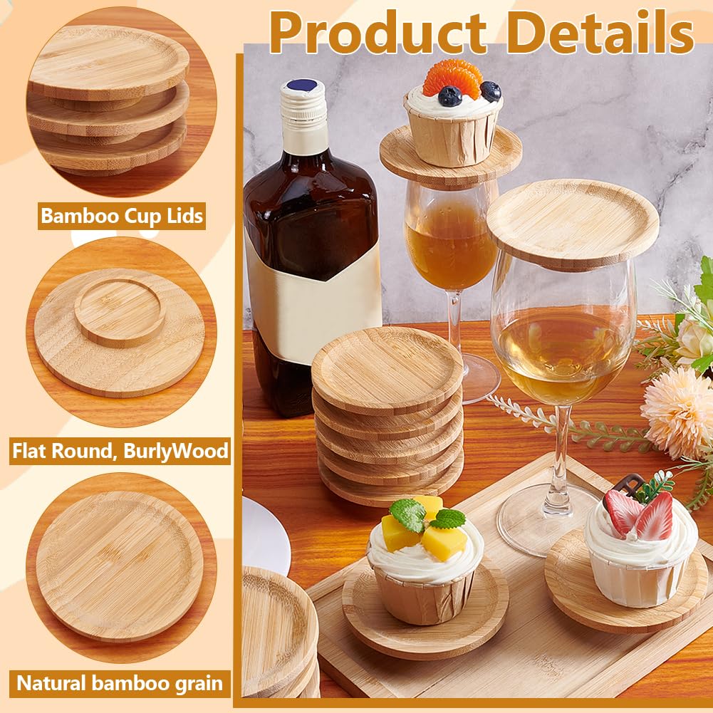 26 unidades de copas de vino con charcuterie de 9,8 cm, redondas, mini tablas de bambú que también sirven como accesorio para vasos, platos de aperitivos o accesorios de vino para