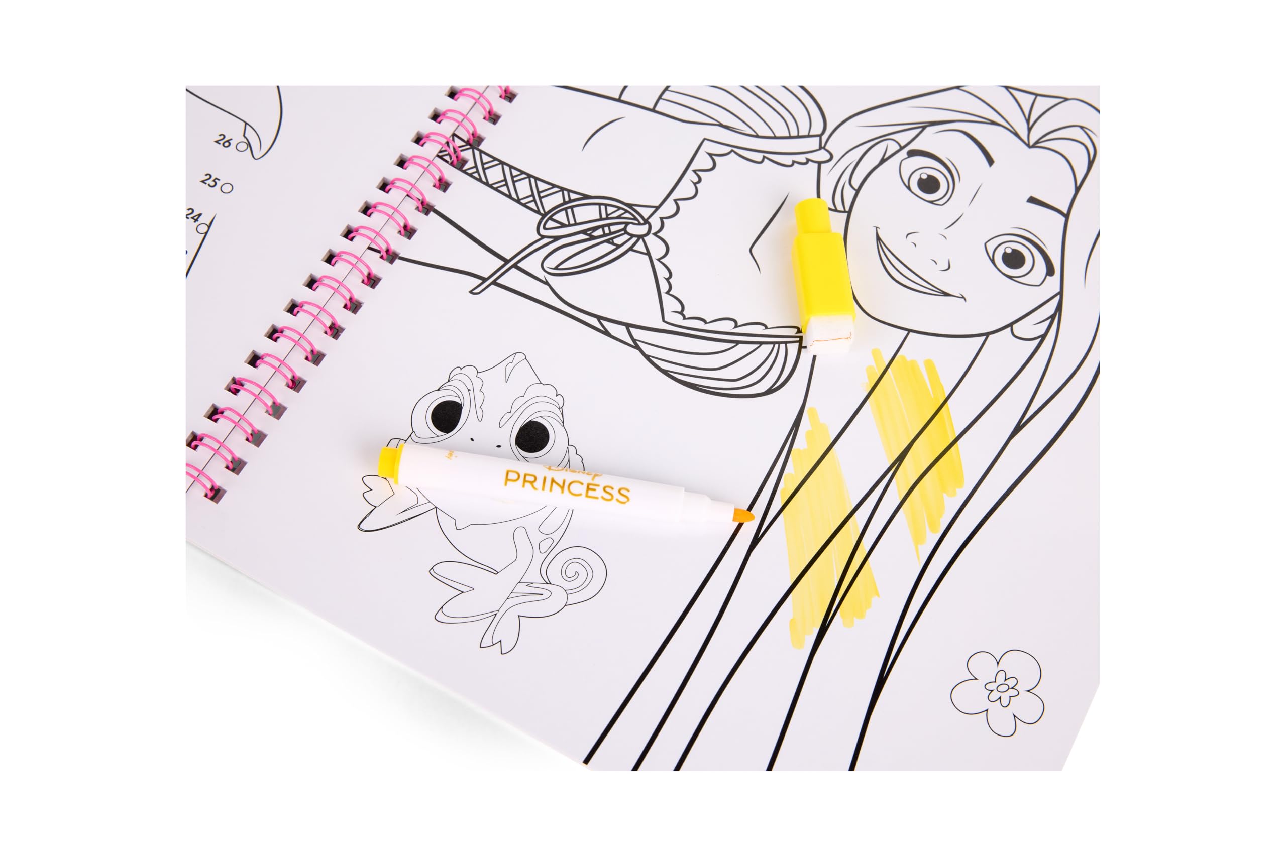 Disney Princess Wipe-Clean zestaw do ćwiczeń, kolorowanka wielokrotnego użytku, 40 stron, w zestawie 5 zmywalnych pisaków, blok spiralny dla dzieci od 3 lat, zabawka edukacyjna do kolorowania i