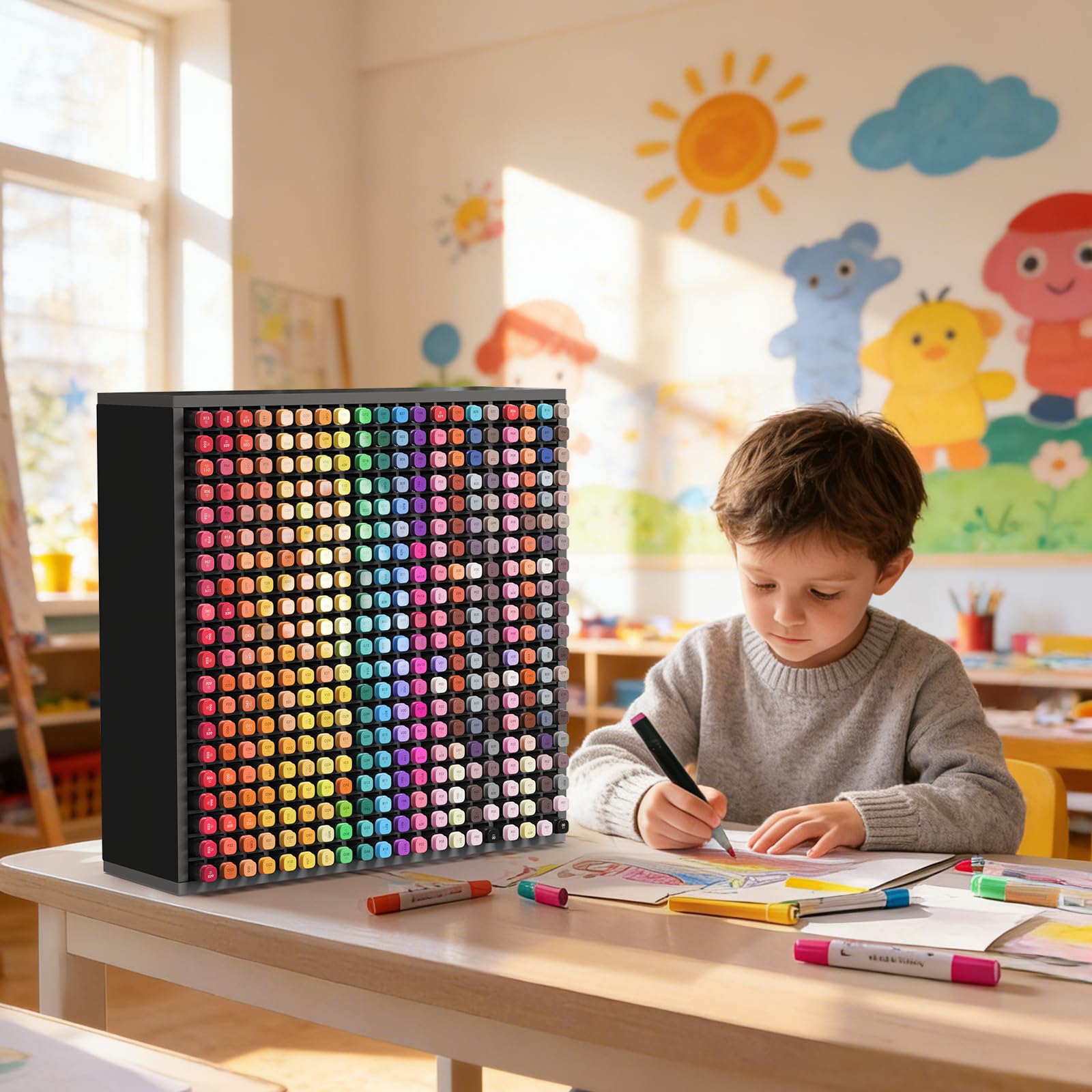SANFURNEY 400 Fächer, Marker-Organizer für Schreibtisch, stapelbar, Schwarz | Alkoholmarker-Aufbewahrungsregal, Stiftehalter, Kunstbedarf-Organizer für Zuhause, Büro, Klassenzimmer