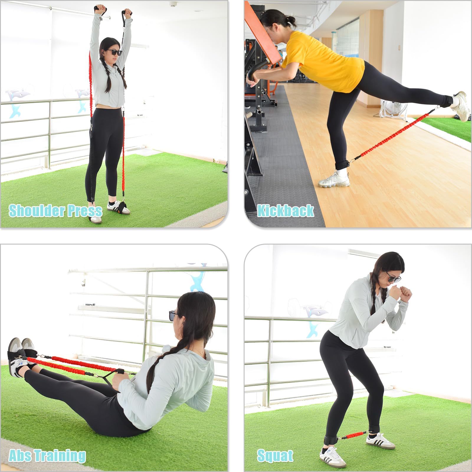 ATENTO Widerstandsbänder für Beine und Po, Fitness-Gummiband mit Griffen, Fitnessgürtel, 4-teiliges Trainingsband für Damen und Herren, Beintag, Ganzkörper-Routine-Übung mit Türanker, Knöchelriemen,