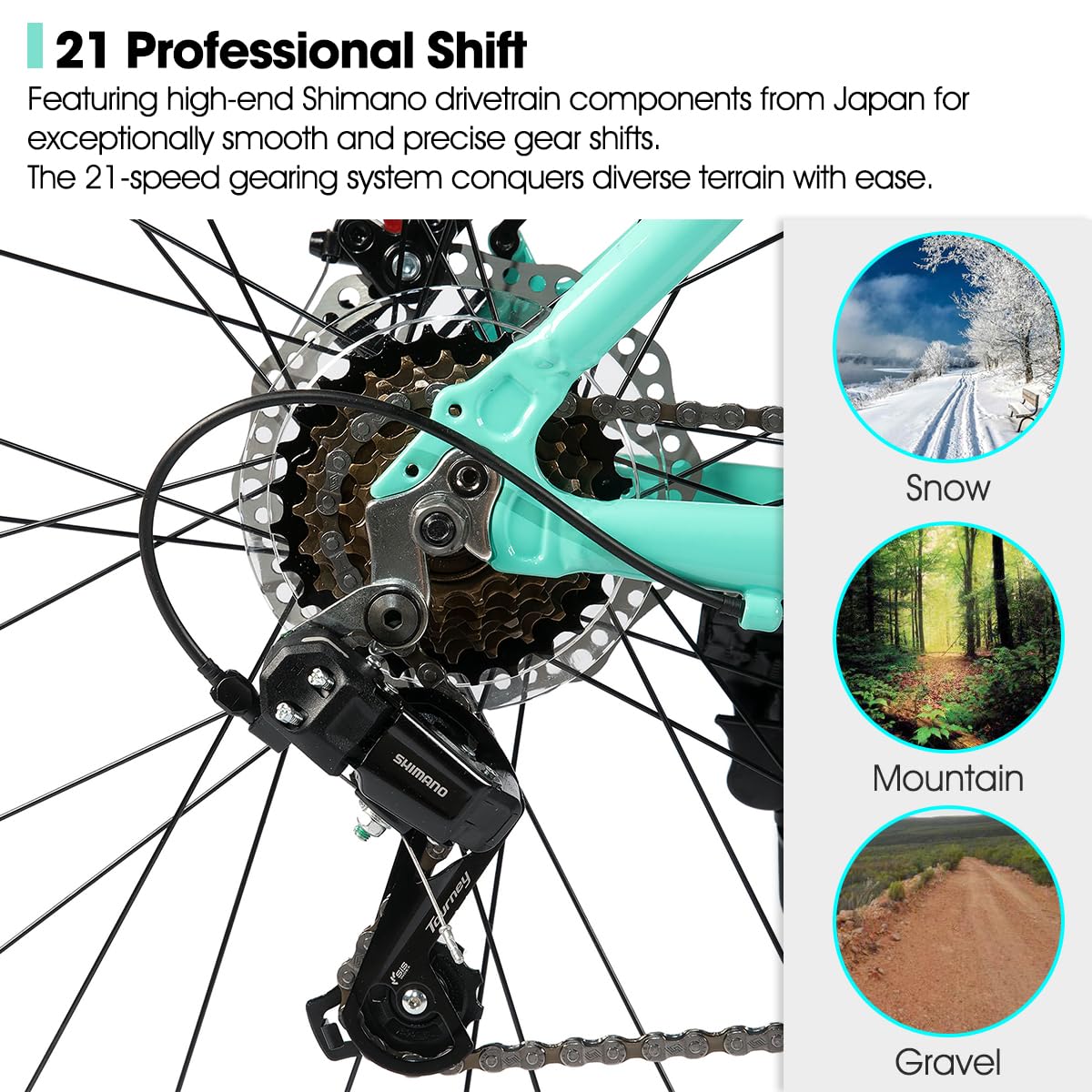 HILAND 26/27,5 Zoll Mountainbike für Frauen Männer Erwachsene, 21 Gang MTB mit Aluminiumrahmen, Doppelscheibenbremsen, Herren und Damen Mountainbike, Schwarz/Grün/Blau/Lila
