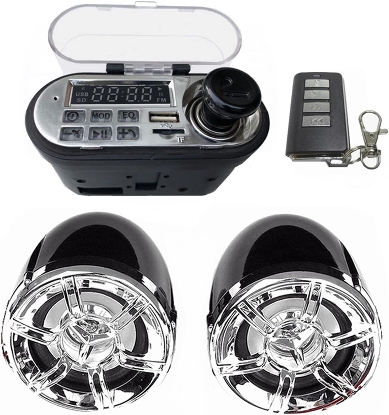 Justhui オートバイオーディオサウンドシステムステレオスピーカー防水バイクスクーター Fm ラジオブルートゥース Usb Tf Mp3音楽プレーヤーキット オートバイのステレオ Color B