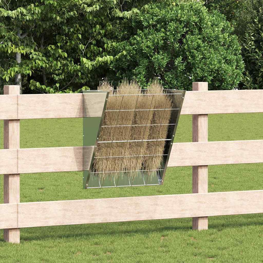 Hängender Heufutterspender aus verzinktem Stahl Silber 61 x 33 x 66 cm wetterfest für Innen und Außen mit 5 kg Kapazität, funktionale Futterstation für Haustiere und Kleintiere