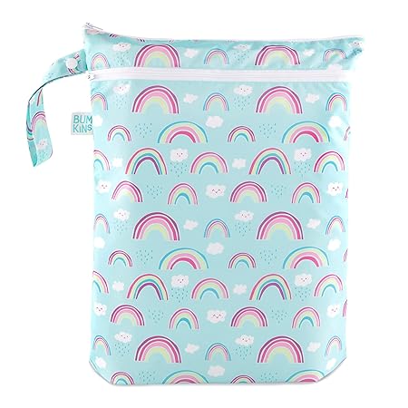 Bumkins Waterproof Wet/Dry Bag, Washable, Reusable for Travel, Beach, Pool, Stroller, Diapers, Dirty Gym Clothes, Wet Swimsuits, Toiletries, Electronics, Toys, 12.5 x 14 ? Rainbows