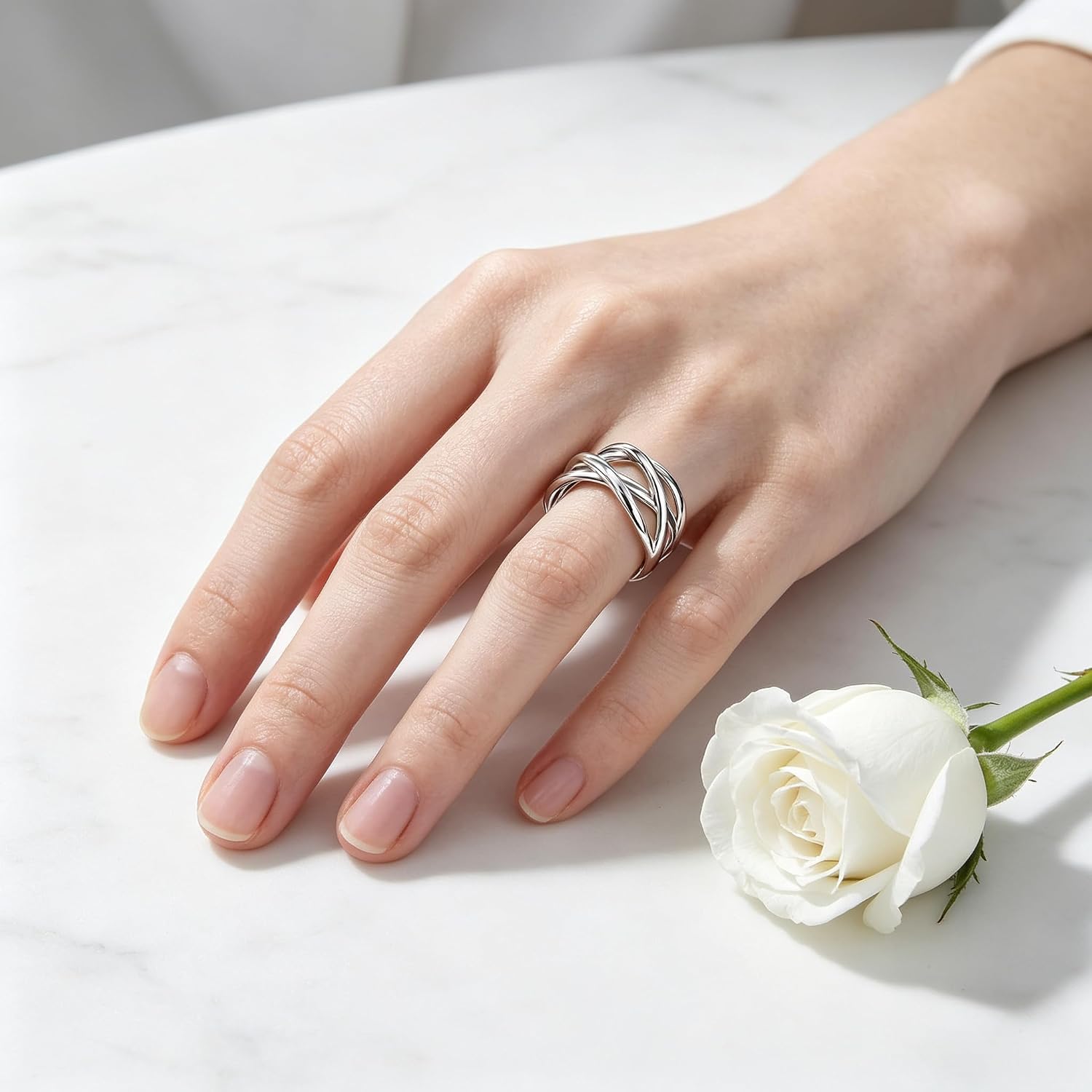 S925 Sterling Silver Twisted Intertwined Open Ring Size 6-10