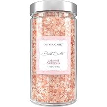 Olivia Care Pink Himalayan Bath Salts Exfoliate, Heal, Rejuvenate, Cleansing & Soothes Skin | Made with Natural Ingredients. Fresh Fragrance - 12 OZ Jasmine Gardenia, 1 Pack