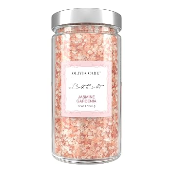 Olivia Care Pink Himalayan Bath Salts Exfoliate, Heal, Rejuvenate, Cleansing & Soothes Skin | Made with Natural Ingredients. Fresh Fragrance - 12 OZ Jasmine Gardenia, 1 Pack
