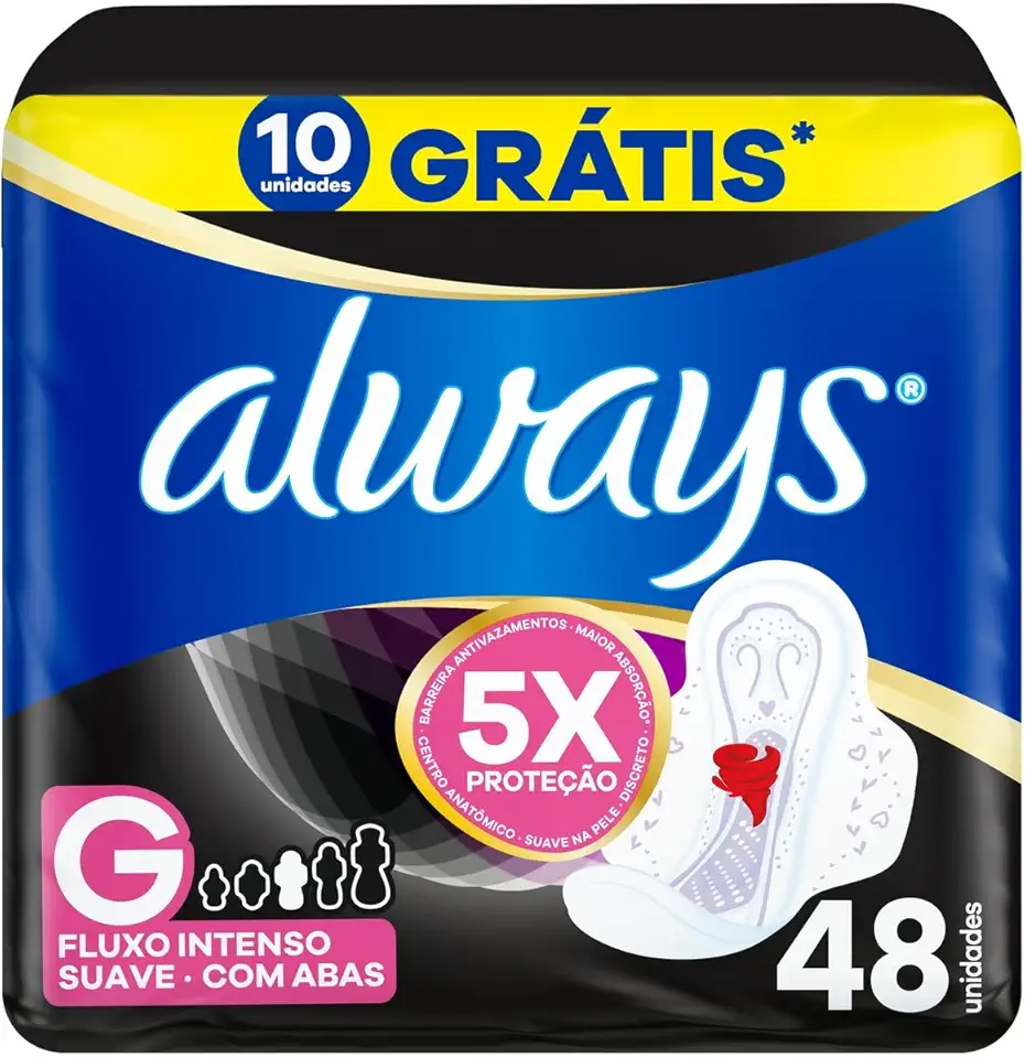 Always Noturno Suave, Absorvente Tamanho G, 48 Unidades