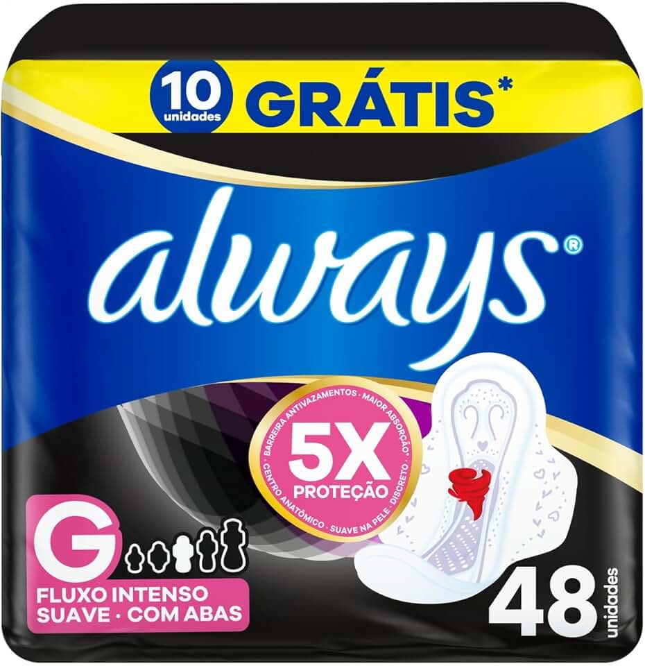 Always Noturno Suave, Absorvente Tamanho G, 48 Unidades