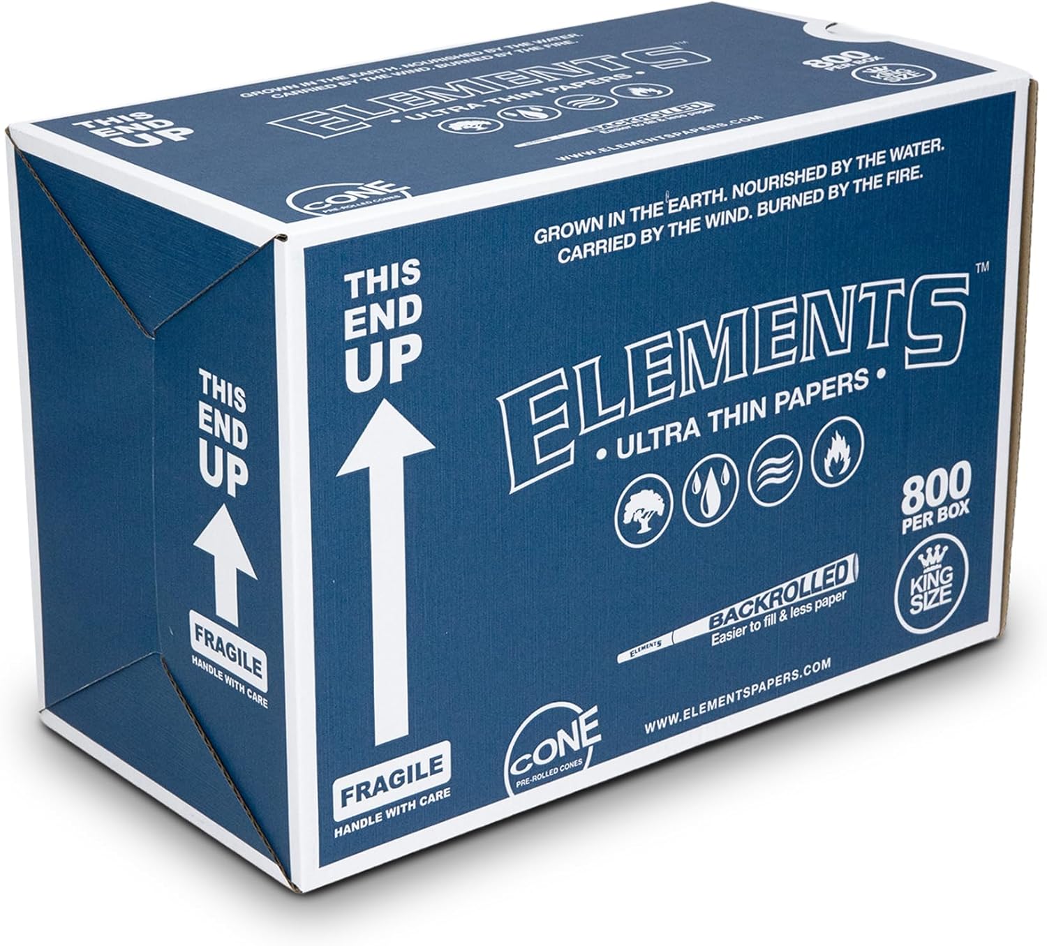 Elements King Size Pre Rolled Cones – Ultra Thin Rice Paper Cones (800 Count Box) – Backrolled Design for Smooth, Even Burns