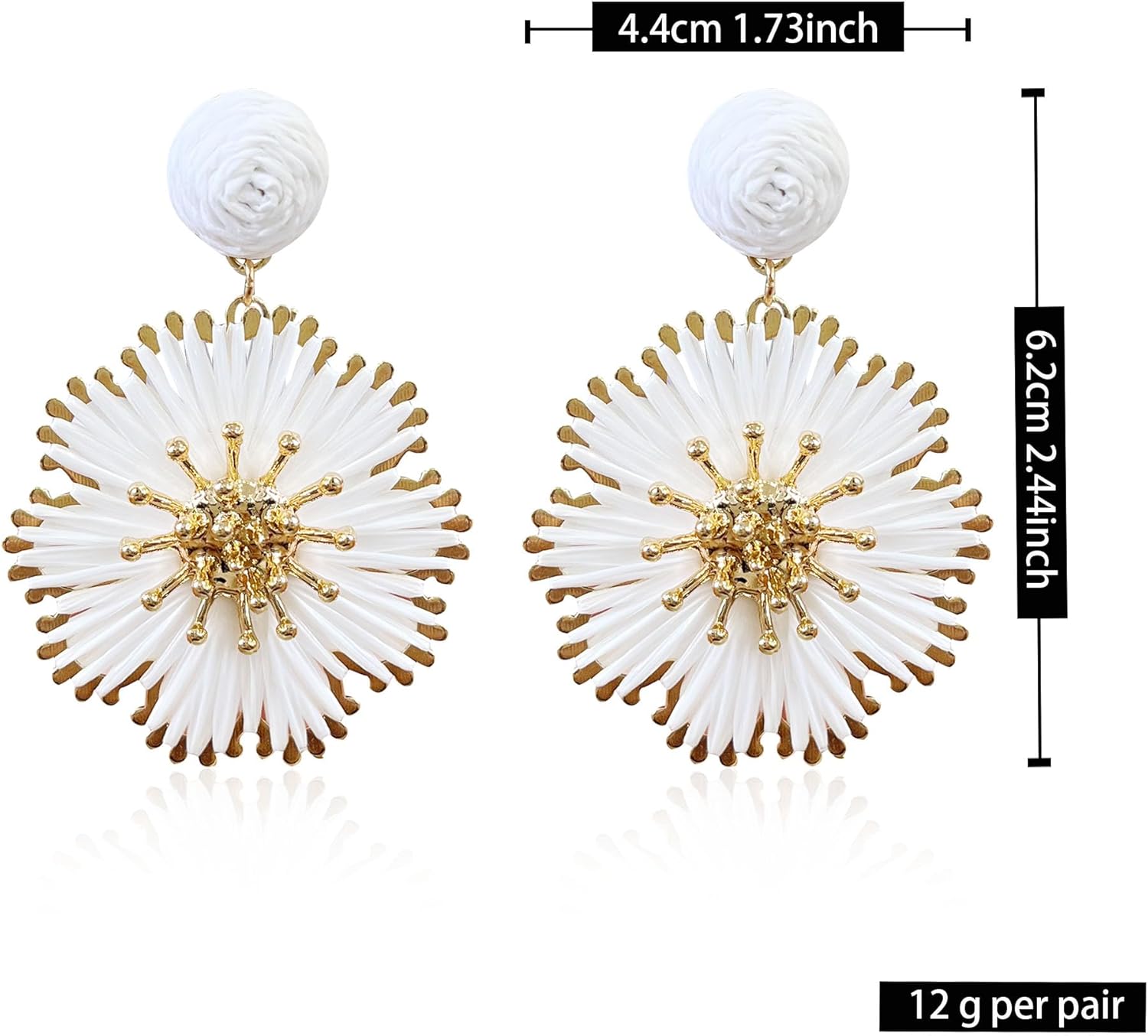 Rattan Flower Dangle Earrings for Women Bohemian Handmade Straw Wrapped Flower Daisy Rattan Earring Summer Beach - Image 5