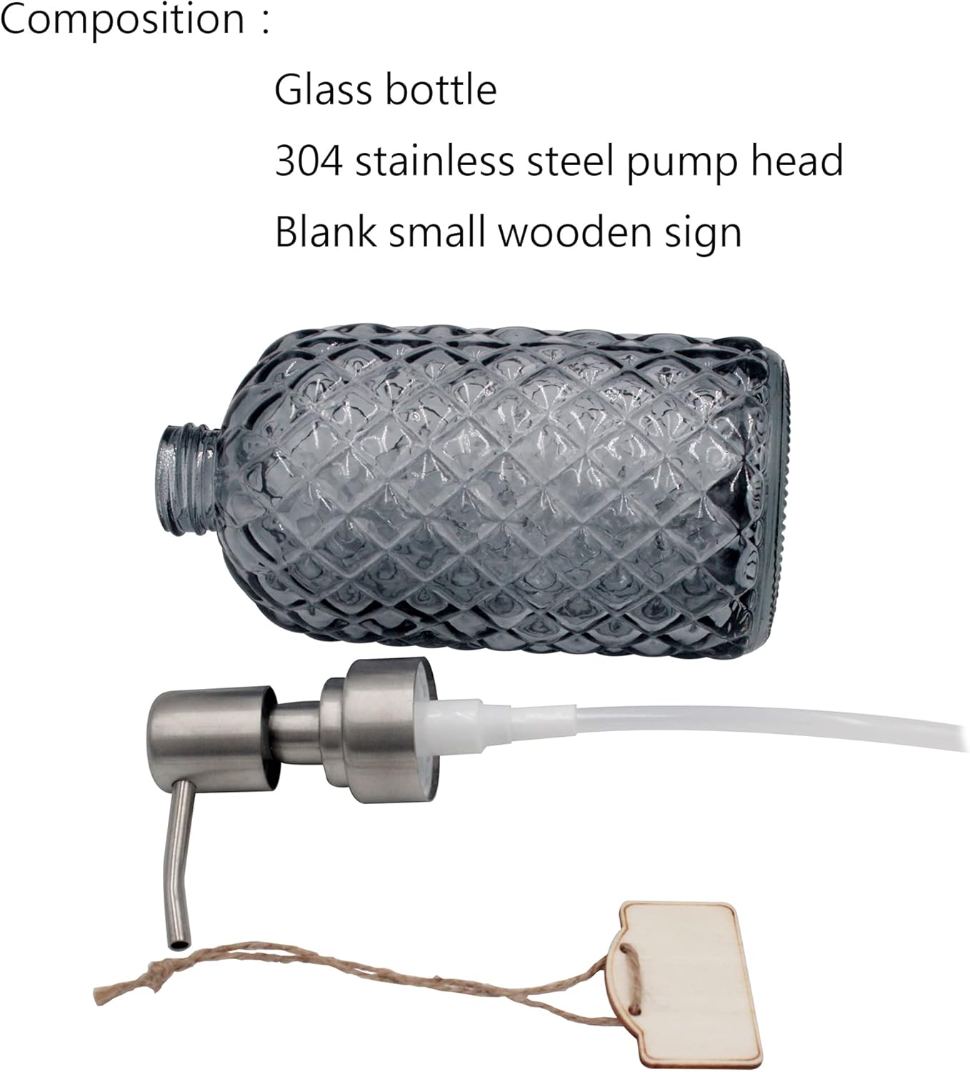 16 oz Diamond Pattern Glass Soap Dispenser, Kitchen and Bathroom Refillable Soap Dispenser with Rust Resistant Stainless Steel Pump for Hand Soap, Lotion Glass Liquid Dispenser (Grey) - Image 4