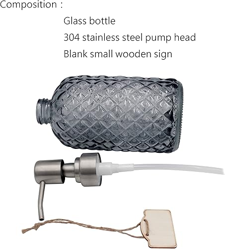 Miniatura 4 de Dispensador de jabón de vidrio con patrón de diamante de 16 onzas, dispensador de jabón recargable para cocina y baño, con bomba de acero inoxidable
